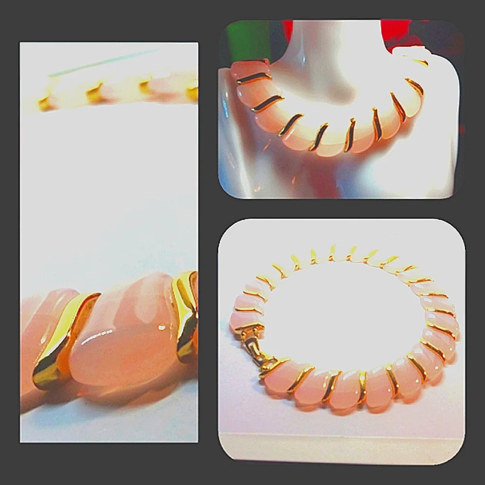 Vintage Pink Gemstone Cleopatra Necklace - Picture 3 of 7